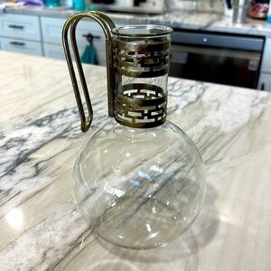 Vtg Pyrex glass beverage server/gold art deco handle (no top)